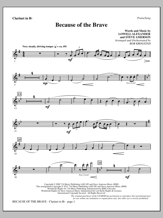 Because Of The Brave - Clarinet (Choir Instrumental Pak) von Bob Krogstad