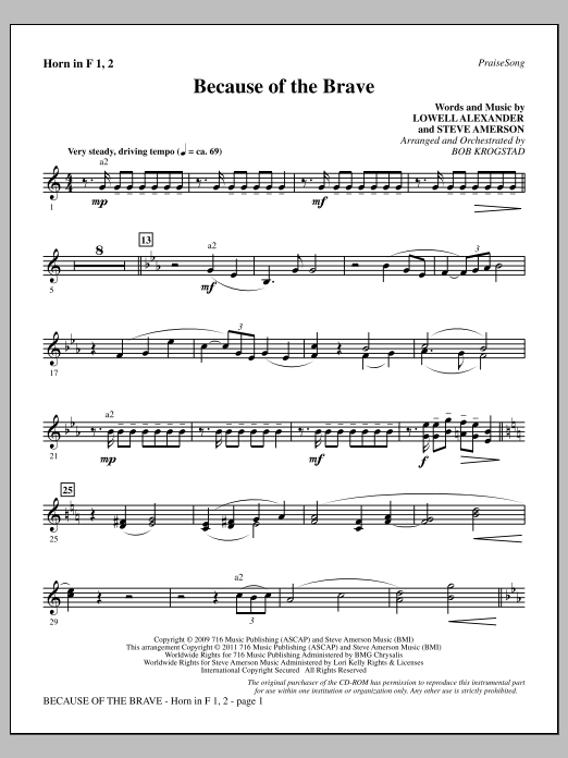 Because Of The Brave - F Horn 1 & 2 (Choir Instrumental Pak) von Bob Krogstad