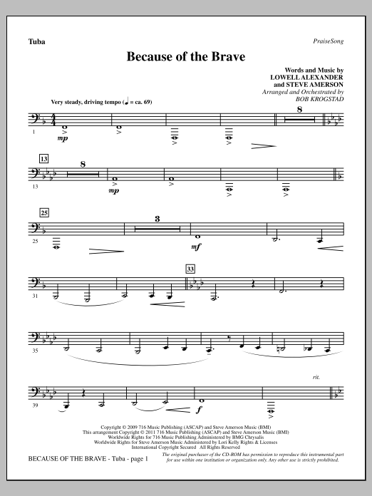 Because Of The Brave - Tuba (Choir Instrumental Pak) von Bob Krogstad