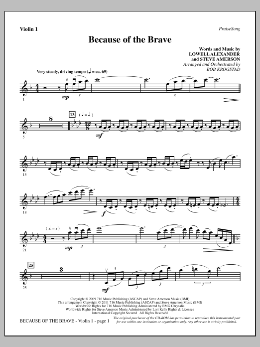 Because Of The Brave - Violin 1 (Choir Instrumental Pak) von Bob Krogstad