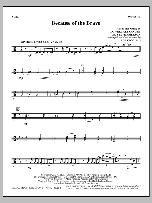 Because Of The Brave - Viola (Choir Instrumental Pak) von Bob Krogstad