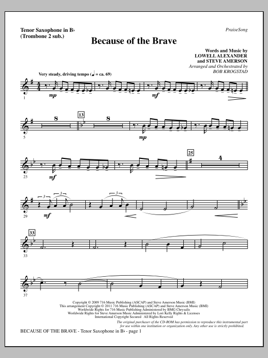 Because Of The Brave - Tenor Sax (sub. Tbn 2) (Choir Instrumental Pak) von Bob Krogstad