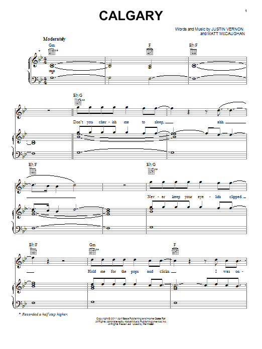 Calgary (Piano, Vocal & Guitar Chords (Right-Hand Melody)) von Bon Iver