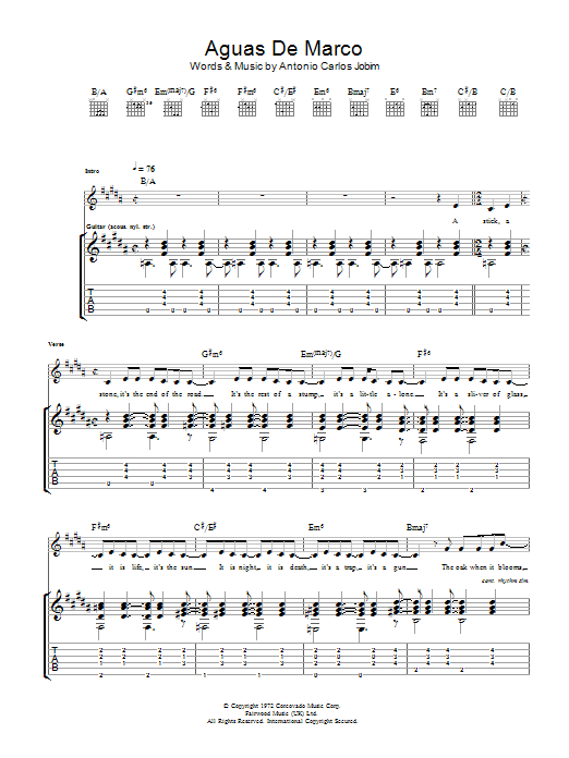 Aguas De Marco (Guitar Tab) von Antonio Carlos Jobim