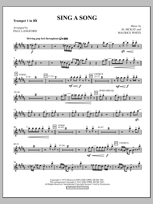 Sing A Song - Trumpet 1 (Choir Instrumental Pak) von Paul Langford