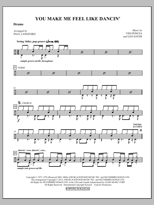 You Make Me Feel Like Dancing - Drum (Opt. Set) (Choir Instrumental Pak) von Paul Langford