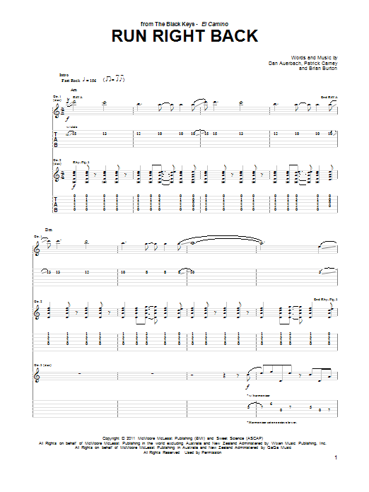 Run Right Back (Guitar Tab) von The Black Keys