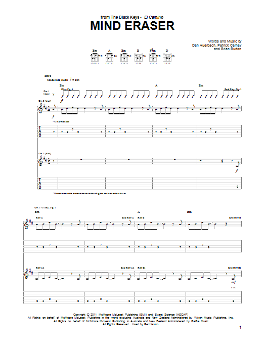 Mind Eraser (Guitar Tab) von The Black Keys