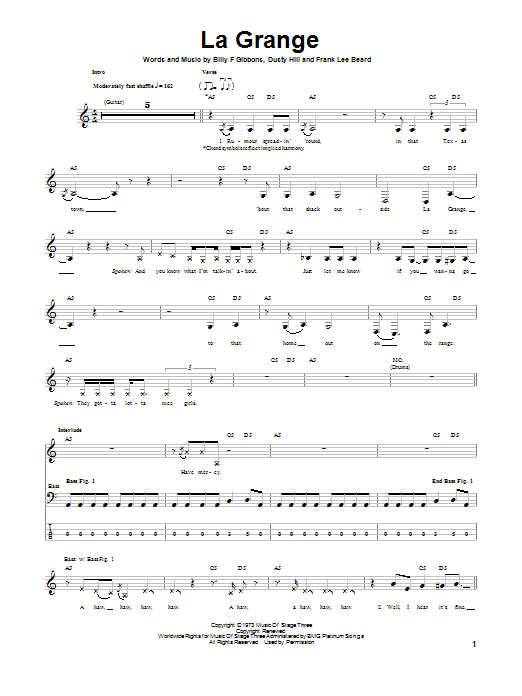 La Grange (Bass Guitar Tab) von ZZ Top