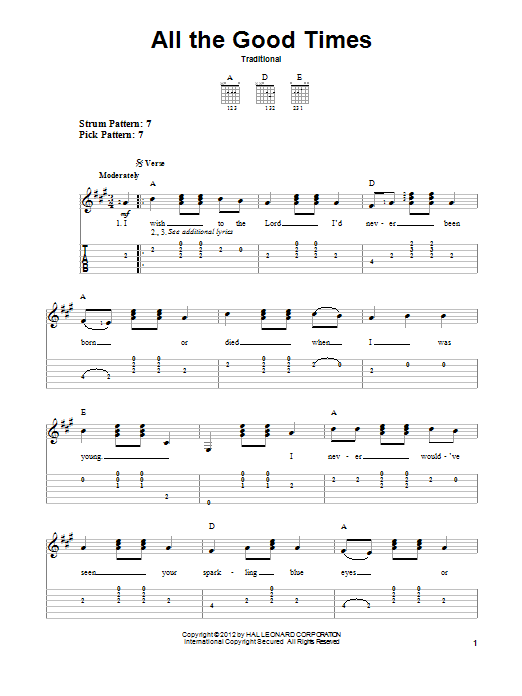 All The Good Times (Easy Guitar Tab) von Traditional
