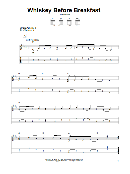 Whiskey Before Breakfast (Easy Guitar Tab) von Traditional