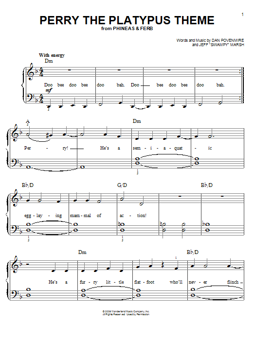 Perry The Platypus Theme (Easy Piano) von Danny Jacob