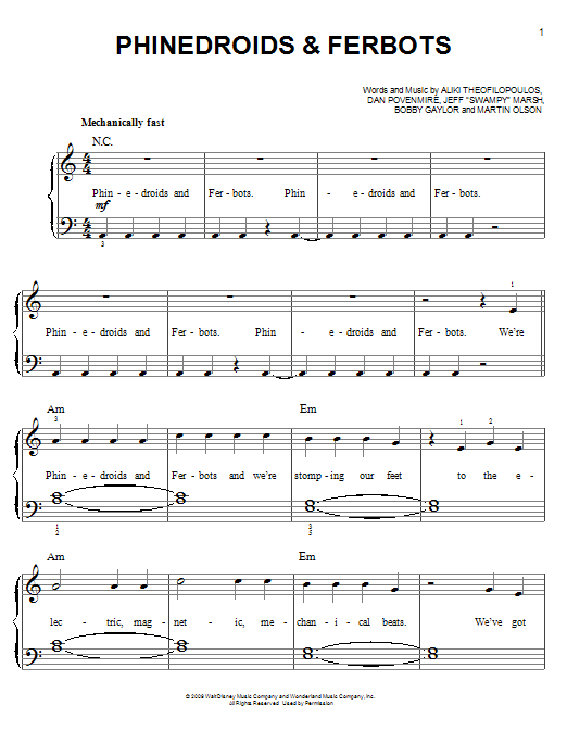 Phinedroids And Ferbots (Easy Piano) von Danny Jacob