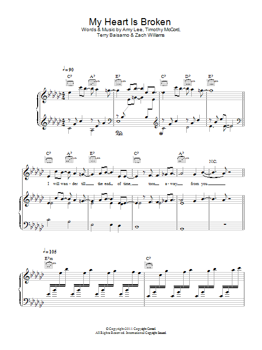 My Heart Is Broken (Piano, Vocal & Guitar Chords) von Evanescence