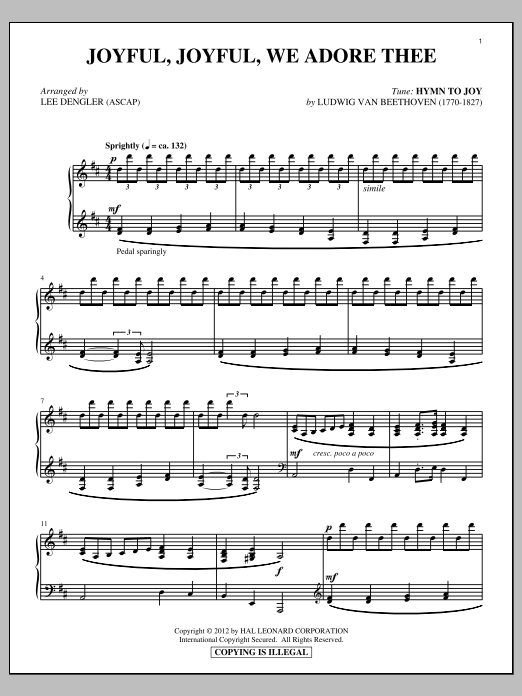 Joyful, Joyful, We Adore Thee (Piano Solo) von Ludwig van Beethoven