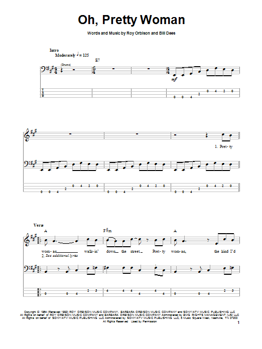 Oh, Pretty Woman (Bass Guitar Tab) von Roy Orbison