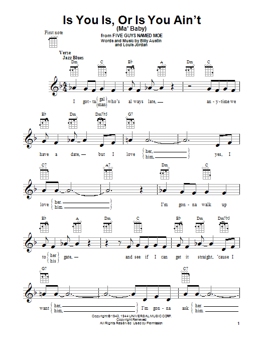 Is You Is, Or Is You Ain't (Ma' Baby) (Ukulele) von Louis Jordan