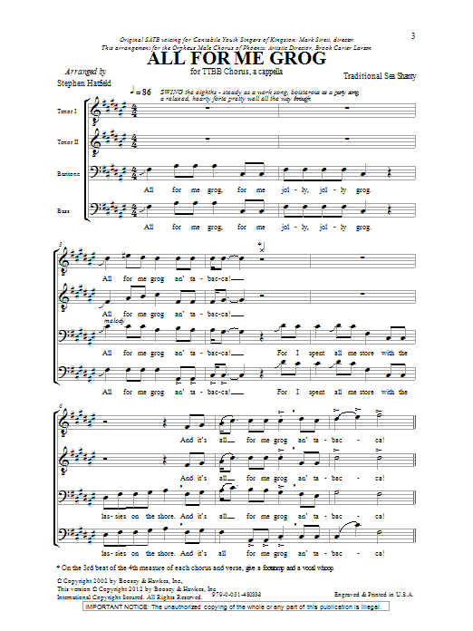 All For Me Grog (TTBB Choir) von Stephen Hatfield