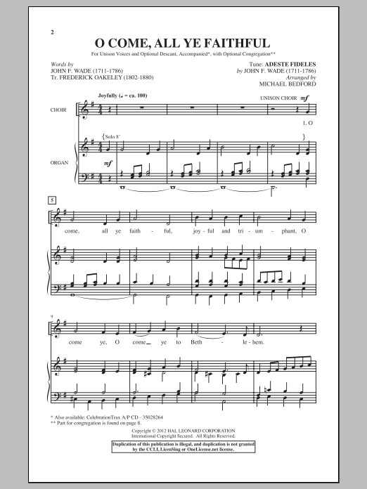 O Come, All Ye Faithful (Unison Choir) von Michael Bedford