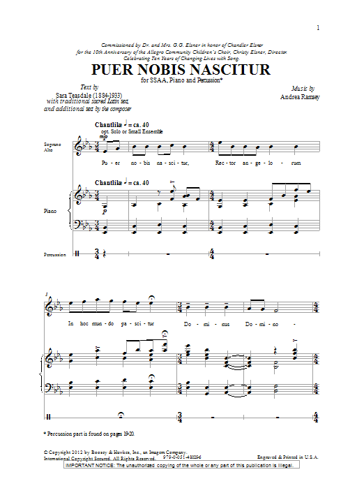 Puer Nobis Nascitur (SSA Choir) von Andrea Ramsey