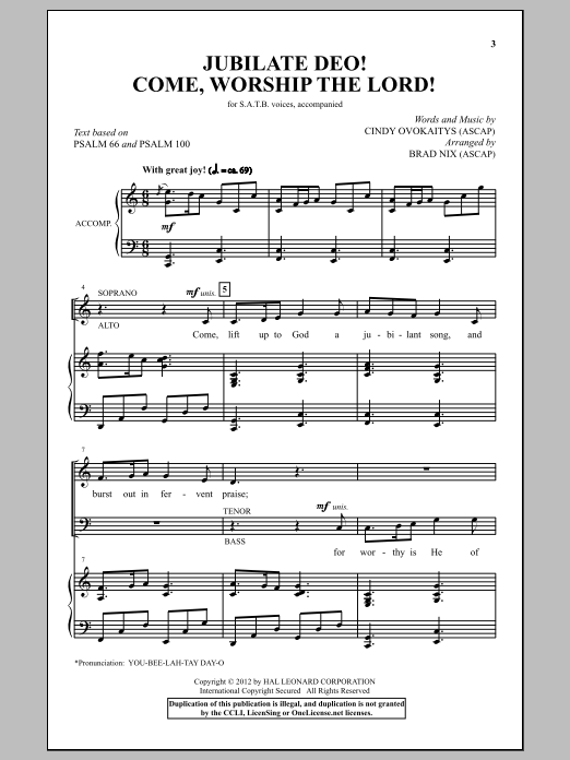 Jubilate Deo! Come Worship The Lord! (SATB Choir) von Brad Nix