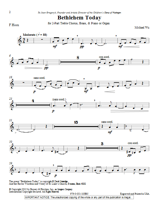 Bethlehem Today - F Horn (Choir Instrumental Pak) von Michael Wu