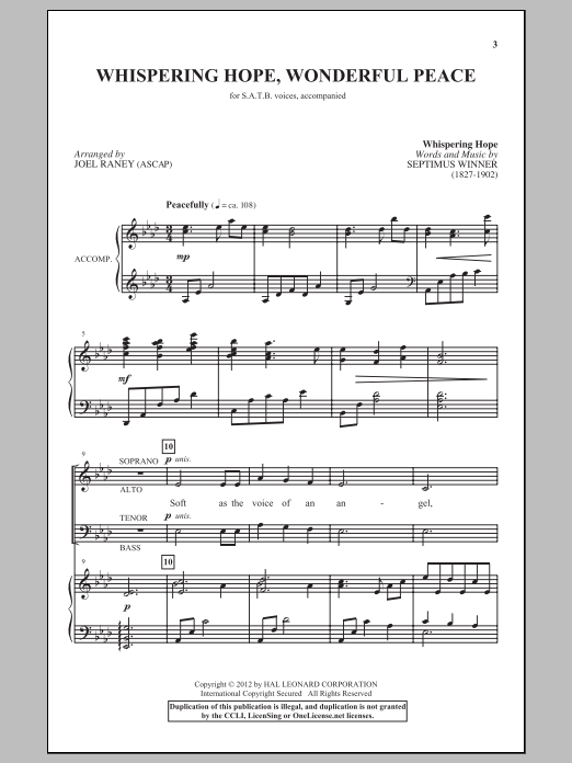 Whispering Hope, Wonderful Peace (SATB Choir) von Joel Raney