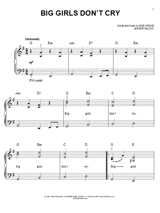 Big Girls Don't Cry (Easy Piano) von Frankie Valli & The Four Seasons
