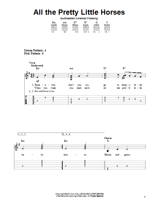 All The Pretty Little Horses (Easy Guitar Tab) von Southeastern American Folksong