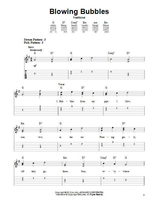 Blowing Bubbles (Easy Guitar Tab) von Traditional