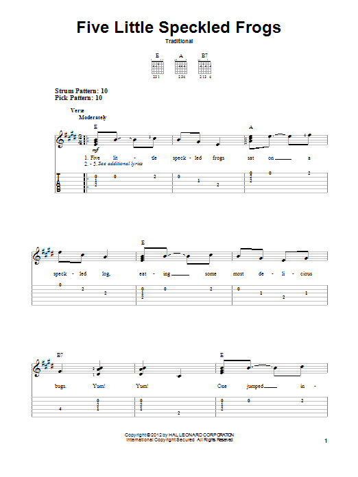 Five Little Speckled Frogs (Easy Guitar Tab) von Traditional