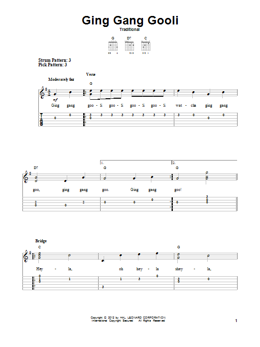 Ging Gang Gooli (Easy Guitar Tab) von Traditional