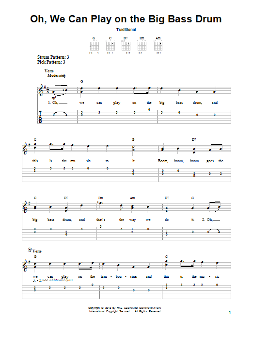 Oh, We Can Play On The Big Bass Drum (Easy Guitar Tab) von Traditional