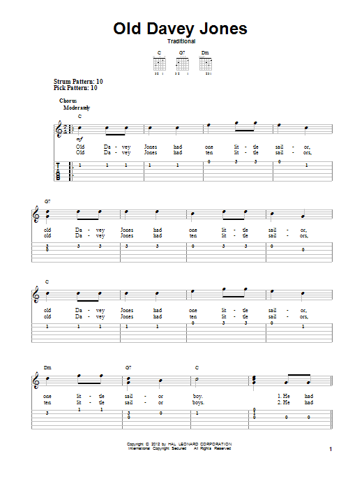 Old Davey Jones (Easy Guitar Tab) von Traditional