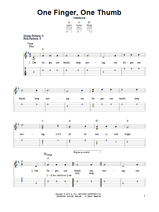 One Finger, One Thumb (Easy Guitar Tab) von Traditional