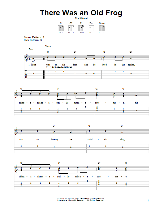 There Was An Old Frog (Easy Guitar Tab) von Traditional