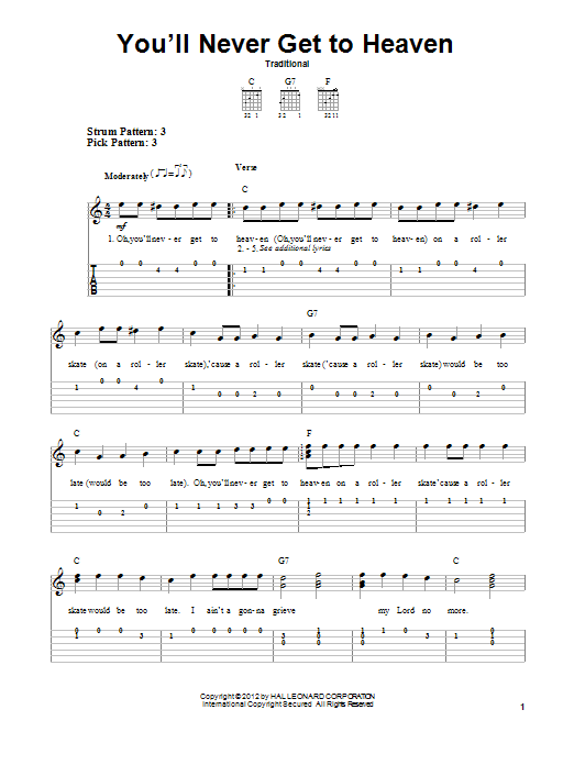You'll Never Get To Heaven (Easy Guitar Tab) von Traditional