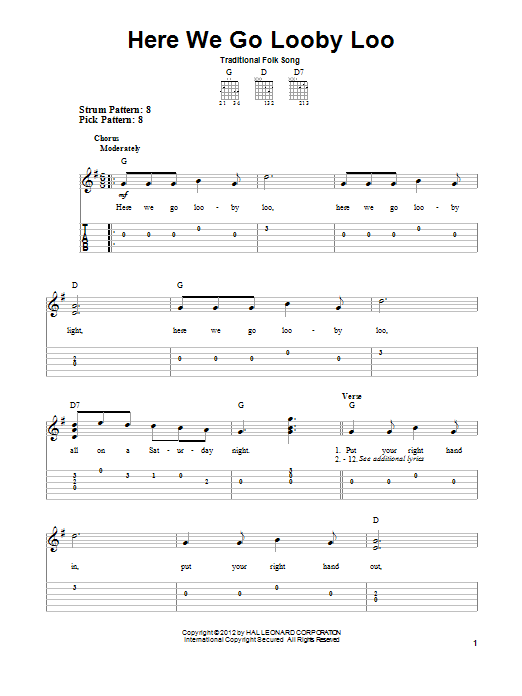 Here We Go Looby Loo (Easy Guitar Tab) von Traditional Folk Song