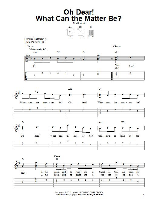 Oh Dear! What Can The Matter Be? (Easy Guitar Tab) von Traditional