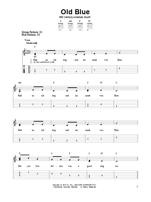 Old Blue (Easy Guitar Tab) von Traditional
