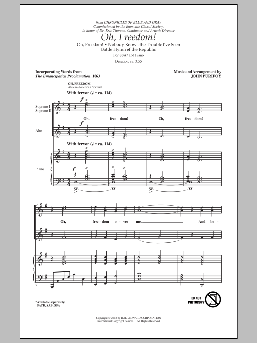Oh, Freedom! (Medley) (SSA Choir) von John Purifoy