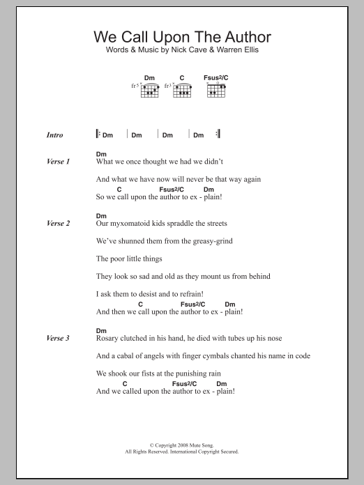 We Call Upon The Author (Guitar Chords/Lyrics) von Nick Cave