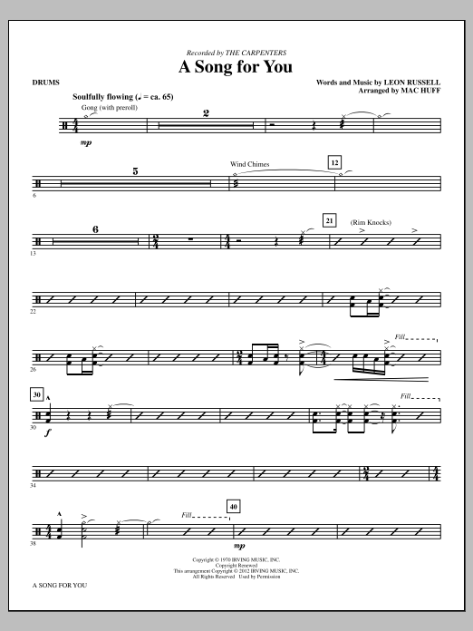 A Song For You (arr. Mac Huff) - Drums (Choir Instrumental Pak) von Carpenters