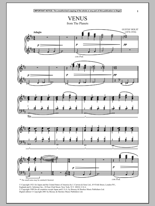 The Planets, Op. 32, Venus (Piano Solo) von Gustav Holst