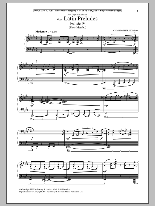 Latin Preludes, Prelude IV (Slow Mambo) (Piano Solo) von Christopher Norton