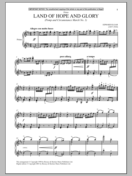 Land Of Hope And Glory (March No. 1 from Pomp And Circumstance) (Piano Duet) von Edward Elgar