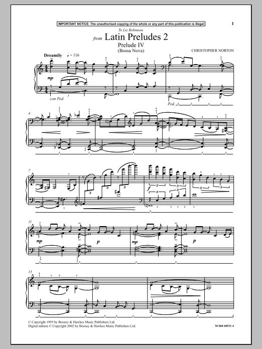 Prelude IV (Bossa Nova) (from Latin Preludes 2) (Piano Solo) von Christopher Norton