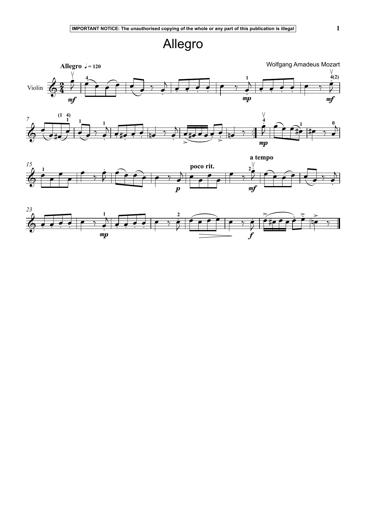 Allegro (Instrumental Solo) von Wolfgang Amadeus Mozart