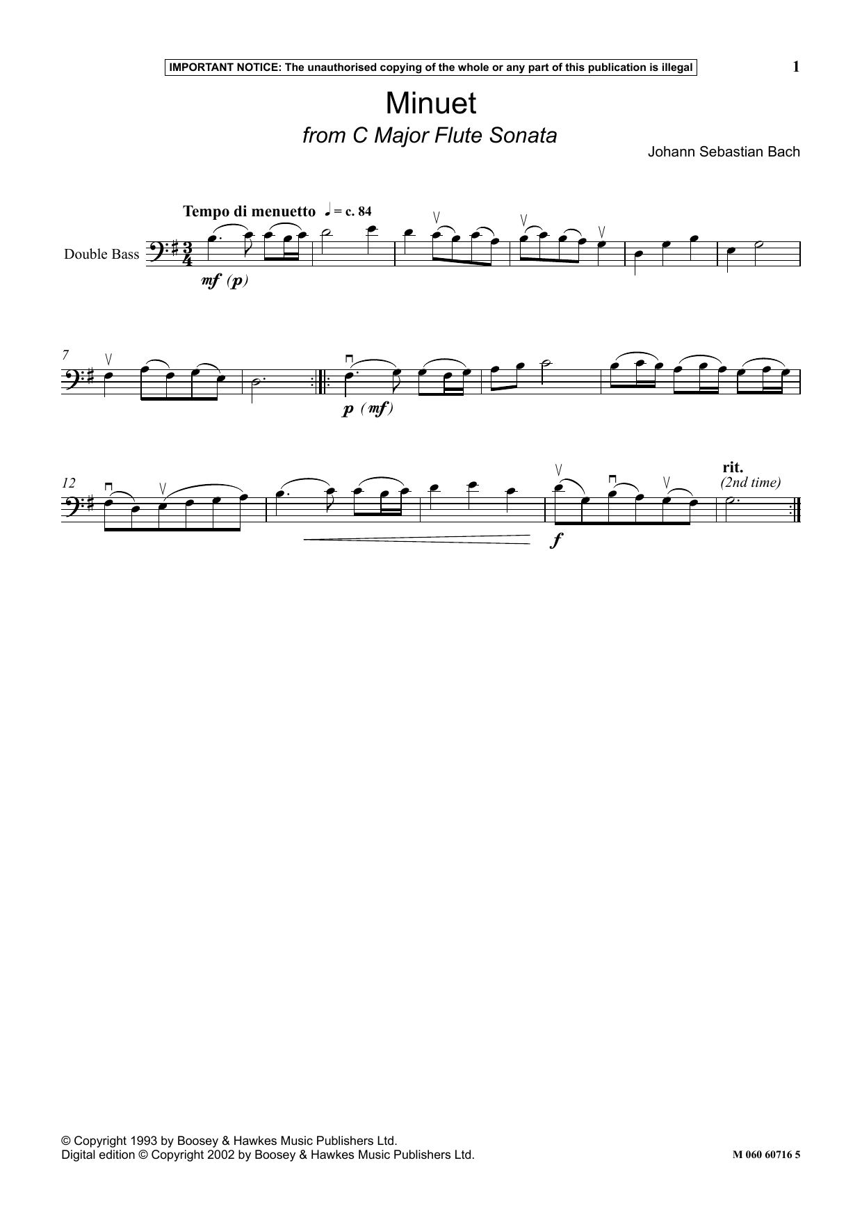 Minuet (from C Major Flute Sonata) (Instrumental Solo) von Johann Sebastian Bach