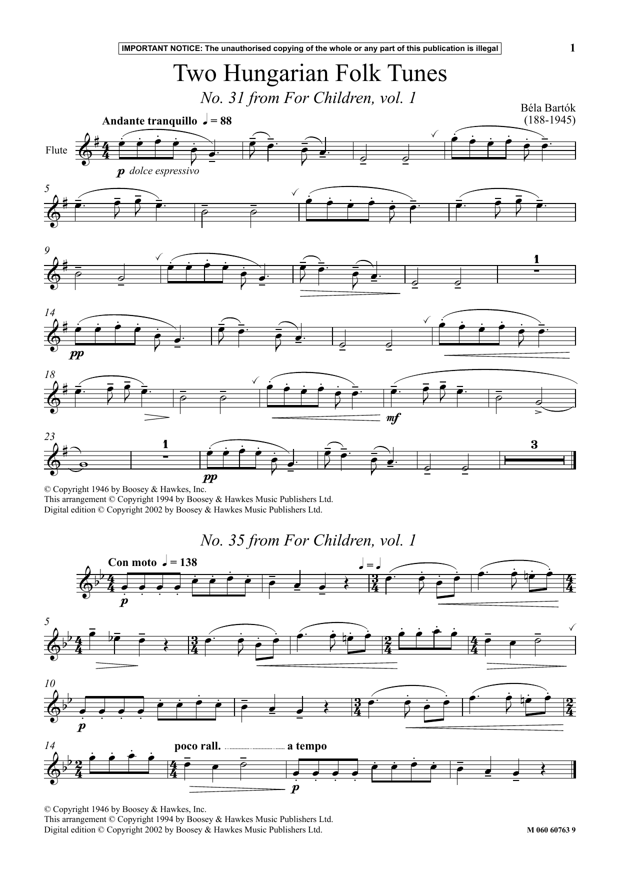 Two Hungarian Folk Tunes (No. 31 from For Children, Vol. 1) (Instrumental Solo) von Bla Bartk